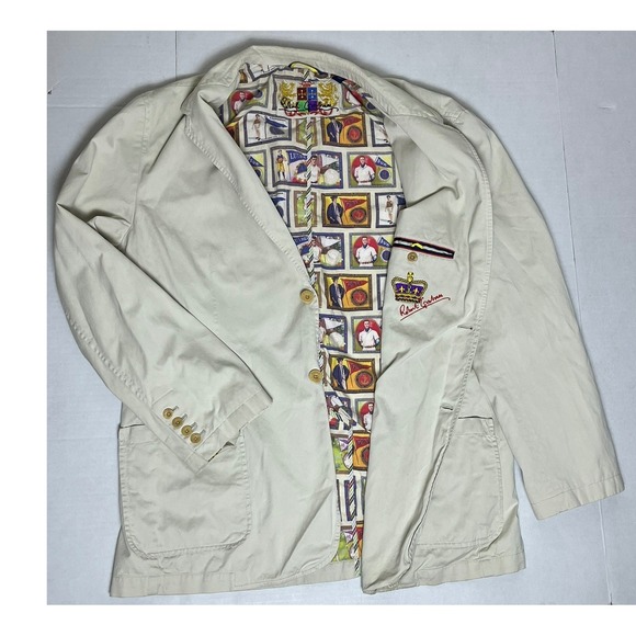 Robert Graham Men Sz 44 Khaki Unstructured Jacket Coat Blazer Office Soft Crown